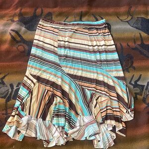 Y2K Striped Midi Skirt in Brown and Blue
